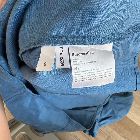 Reformation Robles Blue Linen Mini Dress Size 8 - Picture 5 of 9